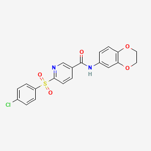 molecular formula C20H15ClN2O5S B2508249 6-((4-chlorophenyl)sulfonyl)-N-(2,3-dihydrobenzo[b][1,4]dioxin-6-yl)nicotinamide CAS No. 1215809-21-4