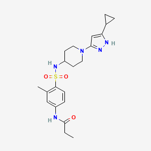 molecular formula C21H29N5O3S B2508251 N-(4-(N-(1-(5-cyclopropyl-1H-pyrazol-3-yl)piperidin-4-yl)sulfamoyl)-3-methylphenyl)propionamide CAS No. 2034201-23-3