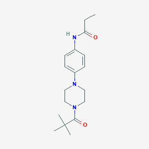 molecular formula C18H27N3O2 B250826 N-{4-[4-(2,2-dimethylpropanoyl)-1-piperazinyl]phenyl}propanamide 