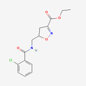 molecular formula C14H15ClN2O4 B2508266 Ethyl 5-{[(2-chlorobenzoyl)amino]methyl}-4,5-dihydro-3-isoxazolecarboxylate CAS No. 339100-99-1