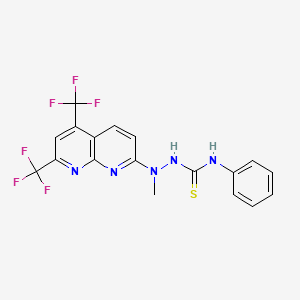 molecular formula C18H13F6N5S B2508267 2-[5,7-bis(trifluoromethyl)[1,8]naphthyridin-2-yl]-2-methyl-N-phenyl-1-hydrazinecarbothioamide CAS No. 400077-49-8