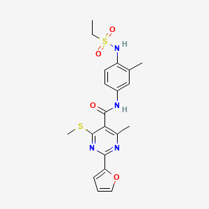 molecular formula C20H22N4O4S2 B2508273 N-(4-ethanesulfonamido-3-methylphenyl)-2-(furan-2-yl)-4-methyl-6-(methylsulfanyl)pyrimidine-5-carboxamide CAS No. 1376365-85-3