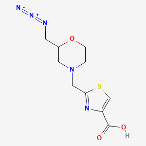 molecular formula C10H13N5O3S B2508278 2-[[2-(Azidomethyl)morpholin-4-yl]methyl]-1,3-thiazole-4-carboxylic acid CAS No. 2173997-10-7