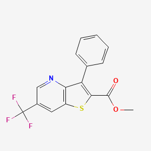 molecular formula C16H10F3NO2S B2508286 Methyl 3-phenyl-6-(trifluoromethyl)thieno[3,2-b]pyridine-2-carboxylate CAS No. 251096-53-4