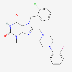 molecular formula C24H24ClFN6O2 B2508289 7-(2-chlorobenzyl)-8-((4-(2-fluorophenyl)piperazin-1-yl)methyl)-3-methyl-1H-purine-2,6(3H,7H)-dione CAS No. 847408-63-3