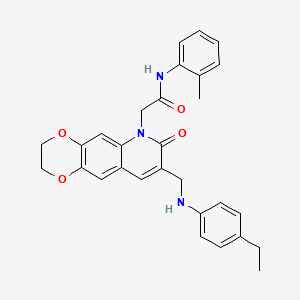 molecular formula C29H29N3O4 B2508296 2-(8-(((4-ethylphenyl)amino)methyl)-7-oxo-2,3-dihydro-[1,4]dioxino[2,3-g]quinolin-6(7H)-yl)-N-(o-tolyl)acetamide CAS No. 894556-50-4
