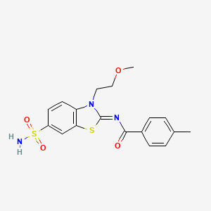 molecular formula C18H19N3O4S2 B2508304 (Z)-N-(3-(2-甲氧基乙基)-6-磺酰基苯并[d]噻唑-2(3H)-亚烷基)-4-甲基苯甲酰胺 CAS No. 864977-48-0