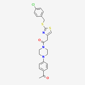 molecular formula C24H24ClN3O2S2 B2508305 1-(4-(4-Acetylphenyl)piperazin-1-yl)-2-(2-((4-chlorobenzyl)thio)thiazol-4-yl)ethanone CAS No. 941982-07-6