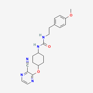 molecular formula C21H25N5O3 B2508321 1-((1r,4r)-4-((3-氰基吡嗪-2-基)氧基)环己基)-3-(4-甲氧基苯乙基)脲 CAS No. 2034452-01-0
