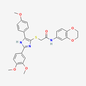 molecular formula C28H27N3O6S B2508335 N-(2,3-二氢-1,4-苯并二氧杂环-6-基)-2-{[2-(3,4-二甲氧基苯基)-5-(4-甲氧基苯基)-1H-咪唑-4-基]巯基}乙酰胺 CAS No. 901266-02-2