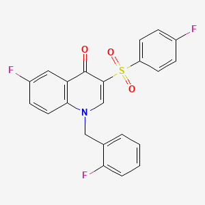 molecular formula C22H14F3NO3S B2508336 6-氟-1-[(2-氟苯基)甲基]-3-(4-氟苯基)磺酰基喹啉-4-酮 CAS No. 866811-13-4
