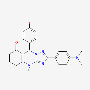 molecular formula C23H22FN5O B2508338 2-(4-(dimethylamino)phenyl)-9-(4-fluorophenyl)-5,6,7,9-tetrahydro-[1,2,4]triazolo[5,1-b]quinazolin-8(4H)-one CAS No. 540477-23-4