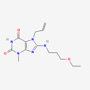 molecular formula C14H21N5O3 B2508347 7-烯丙基-8-((3-乙氧基丙基)氨基)-3-甲基-1H-嘌呤-2,6(3H,7H)-二酮 CAS No. 586996-67-0