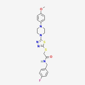 molecular formula C22H24FN5O2S2 B2508362 N-(4-氟苄基)-2-((5-(4-(4-甲氧基苯基)哌嗪-1-基)-1,3,4-噻二唑-2-基)硫代)乙酰胺 CAS No. 1105198-02-4