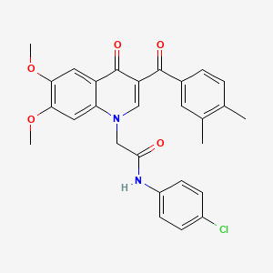 molecular formula C28H25ClN2O5 B2508372 N-(4-chlorophenyl)-2-[3-(3,4-dimethylbenzoyl)-6,7-dimethoxy-4-oxoquinolin-1-yl]acetamide CAS No. 866590-60-5