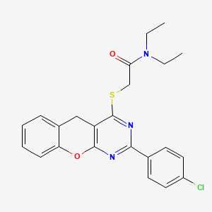 molecular formula C23H22ClN3O2S B2508396 2-((2-(4-氯苯基)-5H-色烯并[2,3-d]嘧啶-4-基)硫)-N,N-二乙基乙酰胺 CAS No. 895646-50-1