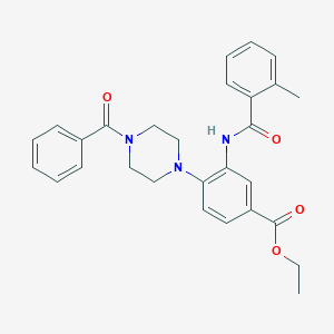 molecular formula C28H29N3O4 B250844 Ethyl 4-(4-benzoyl-1-piperazinyl)-3-[(2-methylbenzoyl)amino]benzoate 