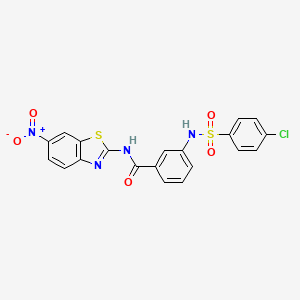 molecular formula C20H13ClN4O5S2 B2508461 3-(4-氯苯磺酰胺)-N-(6-硝基苯并[d]噻唑-2-基)苯甲酰胺 CAS No. 886897-38-7