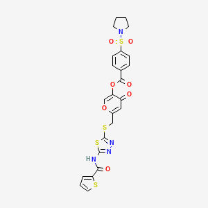 4-oxo-6-(((5-(thiophene-2-carboxamido)-1,3,4-thiadiazol-2-yl)thio)methyl)-4H-pyran-3-yl 4-(pyrrolidin-1-ylsulfonyl)benzoate