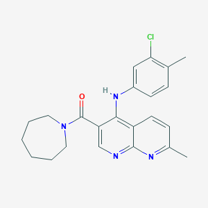 molecular formula C23H25ClN4O B2508483 Azepan-1-yl(4-((3-chloro-4-methylphenyl)amino)-7-methyl-1,8-naphthyridin-3-yl)methanone CAS No. 1251702-75-6