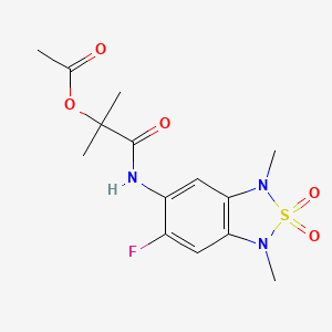 molecular formula C14H18FN3O5S B2508495 1-((6-Fluoro-1,3-dimethyl-2,2-dioxido-1,3-dihydrobenzo[c][1,2,5]thiadiazol-5-yl)amino)-2-methyl-1-oxopropan-2-yl acetate CAS No. 2034262-33-2
