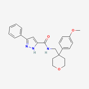 molecular formula C23H25N3O3 B2508497 N-((4-(4-methoxyphenyl)tetrahydro-2H-pyran-4-yl)methyl)-3-phenyl-1H-pyrazole-5-carboxamide CAS No. 1319162-90-7