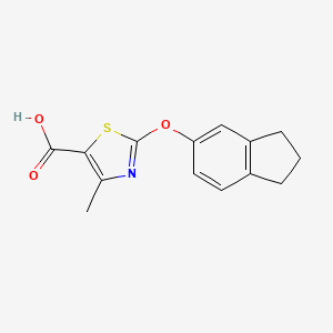 molecular formula C14H13NO3S B2508506 2-(2,3-dihydro-1H-inden-5-yloxy)-4-methyl-1,3-thiazole-5-carboxylic acid CAS No. 1189749-57-2