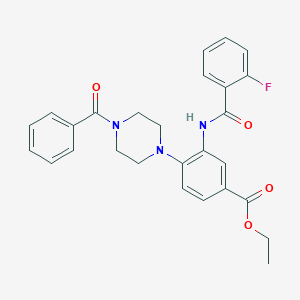 molecular formula C27H26FN3O4 B250853 Ethyl 4-(4-benzoyl-1-piperazinyl)-3-[(2-fluorobenzoyl)amino]benzoate 