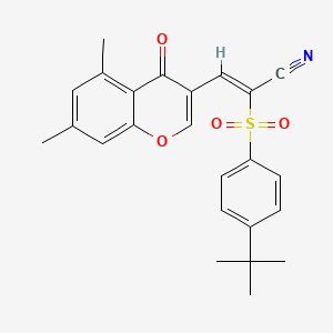 molecular formula C24H23NO4S B2508544 2-((4-(Tert-butyl)phenyl)sulfonyl)-3-(5,7-dimethyl-4-oxo(4H-chromen-3-YL))prop-2-enenitrile CAS No. 1025284-40-5