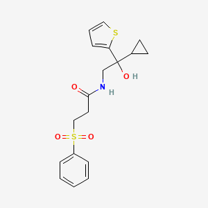 molecular formula C18H21NO4S2 B2508549 3-(benzenesulfonyl)-N-[2-cyclopropyl-2-hydroxy-2-(thiophen-2-yl)ethyl]propanamide CAS No. 1396887-40-3