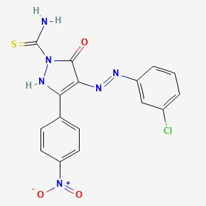 molecular formula C16H11ClN6O3S B2508554 4-[(3-Chlorophenyl)hydrazinylidene]-3-(4-nitrophenyl)-5-oxo-1-pyrazolecarbothioamide CAS No. 2225181-84-8