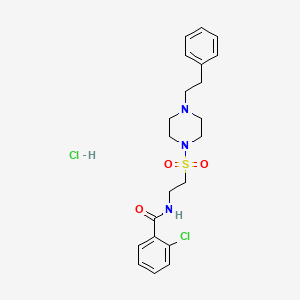 molecular formula C21H27Cl2N3O3S B2508569 2-chloro-N-(2-((4-phenethylpiperazin-1-yl)sulfonyl)ethyl)benzamide hydrochloride CAS No. 1329871-11-5