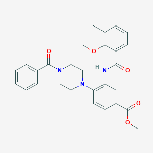 molecular formula C28H29N3O5 B250857 Methyl 4-(4-benzoyl-1-piperazinyl)-3-[(2-methoxy-3-methylbenzoyl)amino]benzoate 