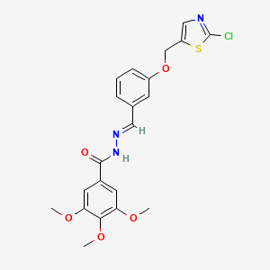 molecular formula C21H20ClN3O5S B2508594 N'-((E)-{3-[(2-chloro-1,3-thiazol-5-yl)methoxy]phenyl}methylidene)-3,4,5-trimethoxybenzenecarbohydrazide CAS No. 477886-84-3