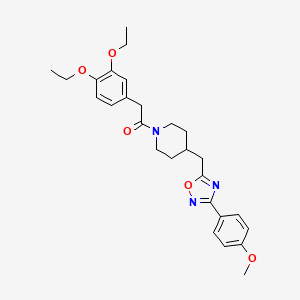 molecular formula C27H33N3O5 B2508600 1-[(3,4-Diethoxyphenyl)acetyl]-4-{[3-(4-methoxyphenyl)-1,2,4-oxadiazol-5-yl]methyl}piperidine CAS No. 1775453-72-9