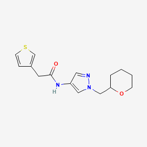 molecular formula C15H19N3O2S B2508604 N-(1-((tetrahydro-2H-pyran-2-yl)methyl)-1H-pyrazol-4-yl)-2-(thiophen-3-yl)acetamide CAS No. 2034229-53-1