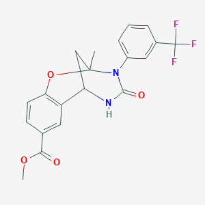 molecular formula C20H17F3N2O4 B2508609 methyl 2-methyl-4-oxo-3-(3-(trifluoromethyl)phenyl)-3,4,5,6-tetrahydro-2H-2,6-methanobenzo[g][1,3,5]oxadiazocine-8-carboxylate CAS No. 899743-08-9
