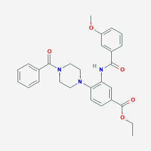 molecular formula C28H29N3O5 B250861 Ethyl 4-(4-benzoyl-1-piperazinyl)-3-[(3-methoxybenzoyl)amino]benzoate 