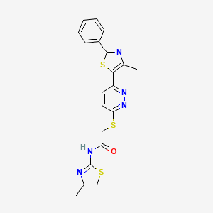molecular formula C20H17N5OS3 B2508621 2-((6-(4-methyl-2-phenylthiazol-5-yl)pyridazin-3-yl)thio)-N-(4-methylthiazol-2-yl)acetamide CAS No. 892416-49-8