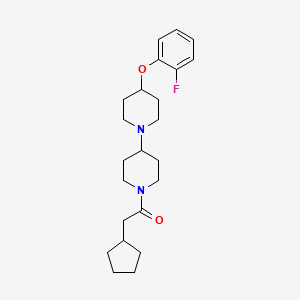 molecular formula C23H33FN2O2 B2508632 2-Cyclopentyl-1-(4-(2-fluorophenoxy)-[1,4'-bipiperidin]-1'-yl)ethanone CAS No. 1704533-19-6
