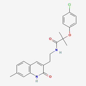 2-(4-chlorophenoxy)-2-methyl-N-[2-(7-methyl-2-oxo-1H-quinolin-3-yl)ethyl]propanamide