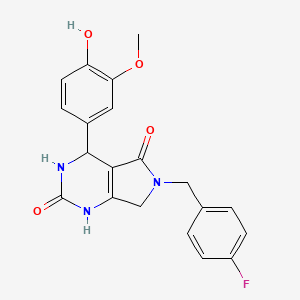 molecular formula C20H18FN3O4 B2508645 6-(4-fluorobenzyl)-4-(4-hydroxy-3-methoxyphenyl)-3,4,6,7-tetrahydro-1H-pyrrolo[3,4-d]pyrimidine-2,5-dione CAS No. 1170522-06-1