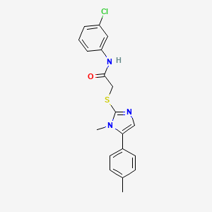 molecular formula C19H18ClN3OS B2508651 N-(3-chlorophenyl)-2-((1-methyl-5-(p-tolyl)-1H-imidazol-2-yl)thio)acetamide CAS No. 1207024-81-4