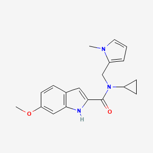 molecular formula C19H21N3O2 B2508653 N-环丙基-6-甲氧基-N-((1-甲基-1H-吡咯-2-基)甲基)-1H-吲哚-2-甲酰胺 CAS No. 2034422-74-5