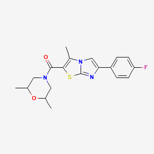molecular formula C19H20FN3O2S B2508753 (2,6-Dimethylmorpholino)(6-(4-fluorophenyl)-3-methylimidazo[2,1-b]thiazol-2-yl)methanone CAS No. 852133-83-6