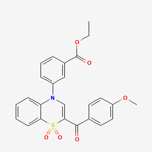 molecular formula C25H21NO6S B2508769 ethyl 3-[2-(4-methoxybenzoyl)-1,1-dioxido-4H-1,4-benzothiazin-4-yl]benzoate CAS No. 1114850-66-6
