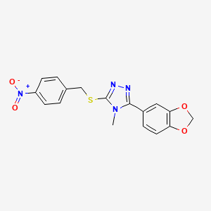 molecular formula C17H14N4O4S B2508770 3-(1,3-苯并二氧杂环-5-基)-4-甲基-5-[(4-硝基苯基)甲基硫代]-1,2,4-三唑 CAS No. 496776-22-8
