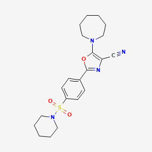 molecular formula C21H26N4O3S B2508785 5-(氮杂环庚-1-基)-2-(4-(哌啶-1-磺酰基)苯基)恶唑-4-腈 CAS No. 941243-93-2