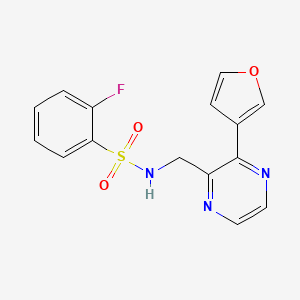 molecular formula C15H12FN3O3S B2508788 2-氟-N-((3-(呋喃-3-基)吡嗪-2-基)甲基)苯磺酰胺 CAS No. 2034238-11-2