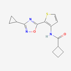 molecular formula C14H15N3O2S B2508795 N-(2-(3-环丙基-1,2,4-恶二唑-5-基)噻吩-3-基)环丁烷甲酰胺 CAS No. 1798526-10-9